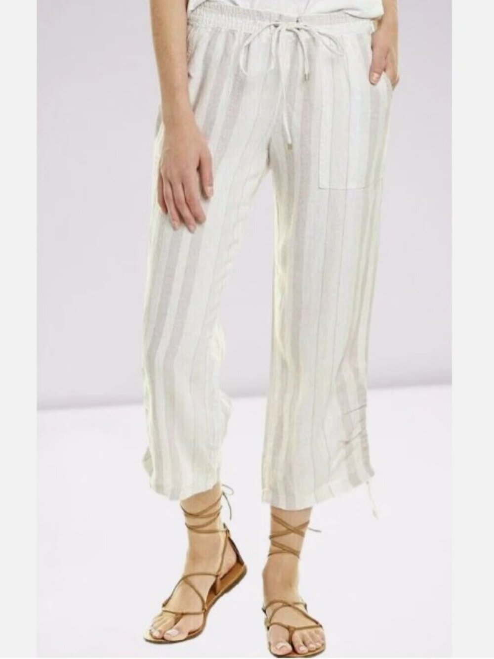 Jones New York Sport striped linen wide leg pants cream, white women's size 6